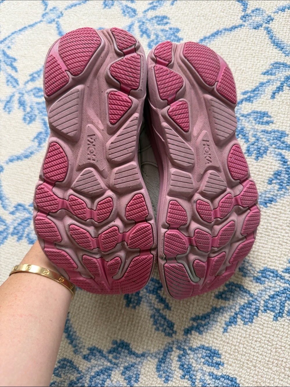 Hoka Kids White and Pink Athletic Sneakers - Picture 3 of 3